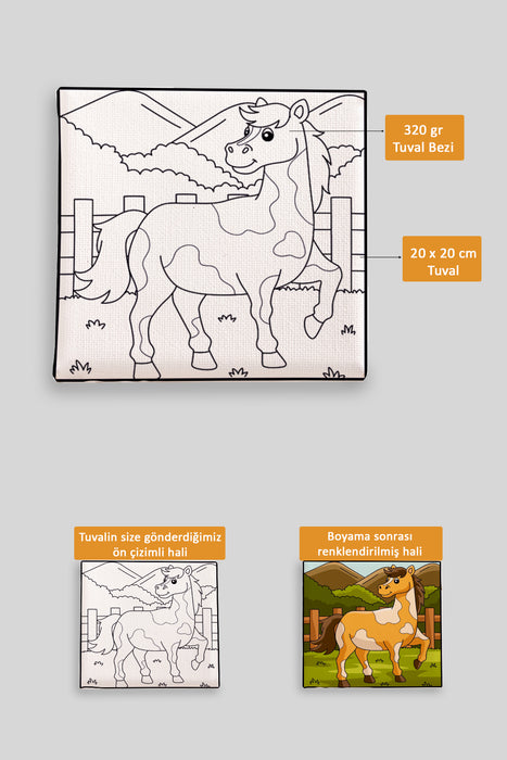 Sevimli At Ön Çizimli Boyama Tuvali 9162