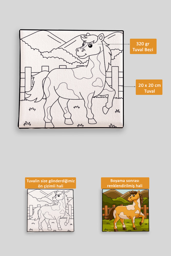Sevimli At Ön Çizimli Boyama Tuvali 9162