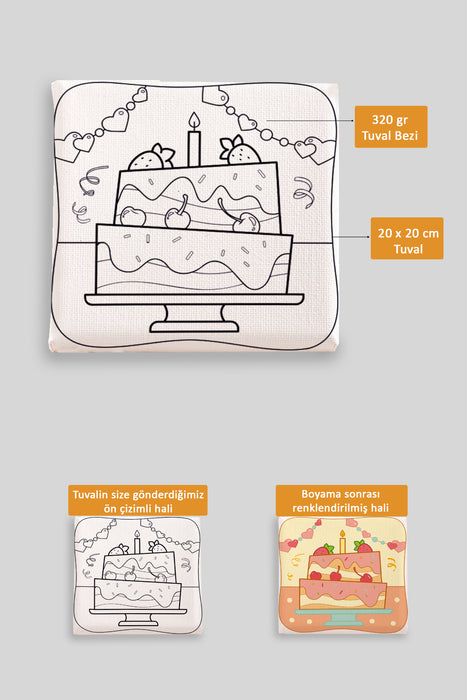 Kız Çocuğu Doğum Günü Pastası Ön Çizimli Boyama Tuvali 9040