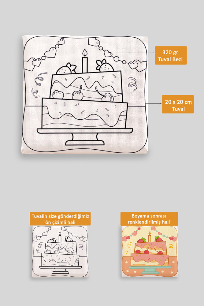 Kız Çocuğu Doğum Günü Pastası Ön Çizimli Boyama Tuvali 9040
