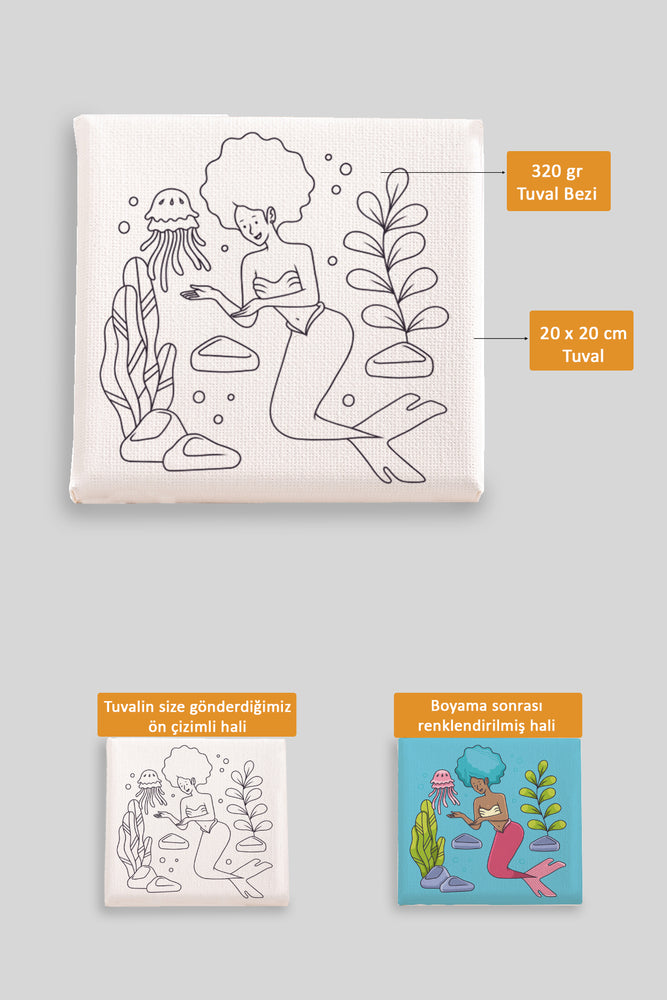 Sevimli Deniz Kızı Ön Çizimli Boyama Tuvali 9147