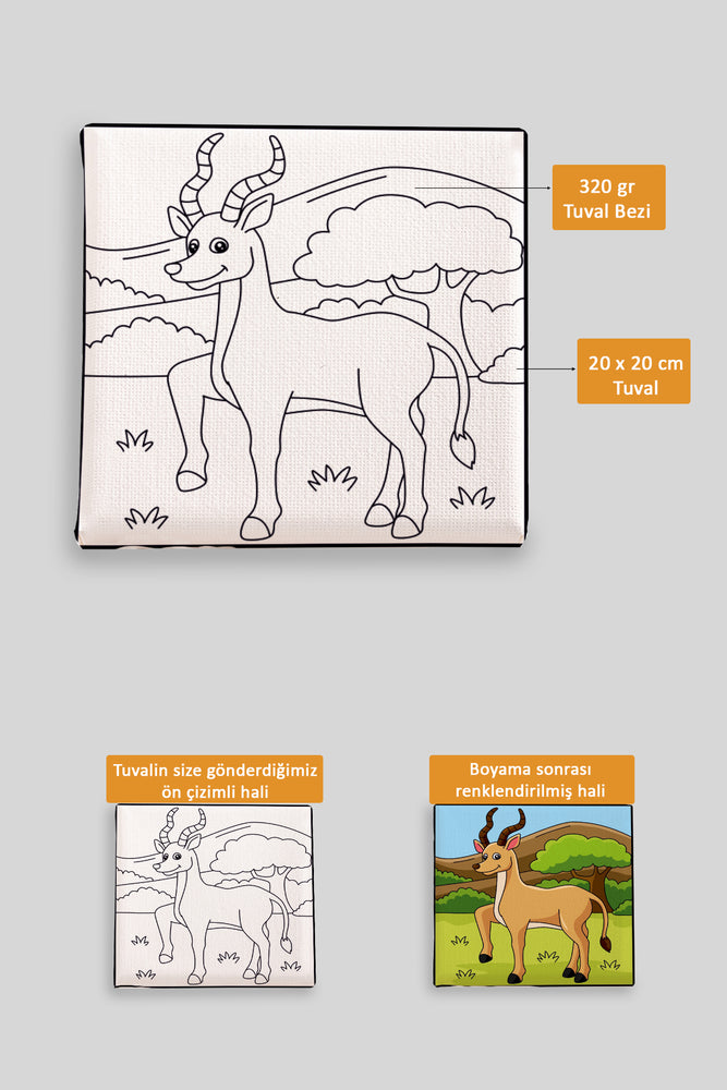 Sevimli Antilop Ön Çizimli Boyama Tuvali 9001