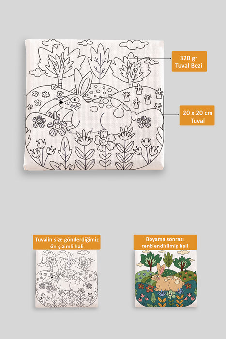 Sevimli Tavşan Ön Çizimli Boyama Tuvali 9133