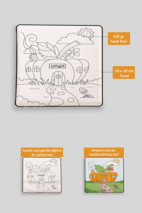 Sevimli Kabak Evi Ön Çizimli Boyama Tuvali 9198