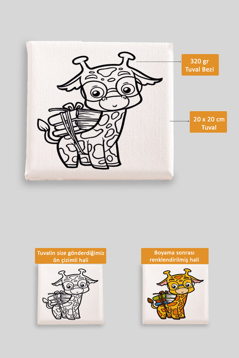 Sevimli Öğrenci Zürafa Ön Çizimli Boyama Tuvali 9035