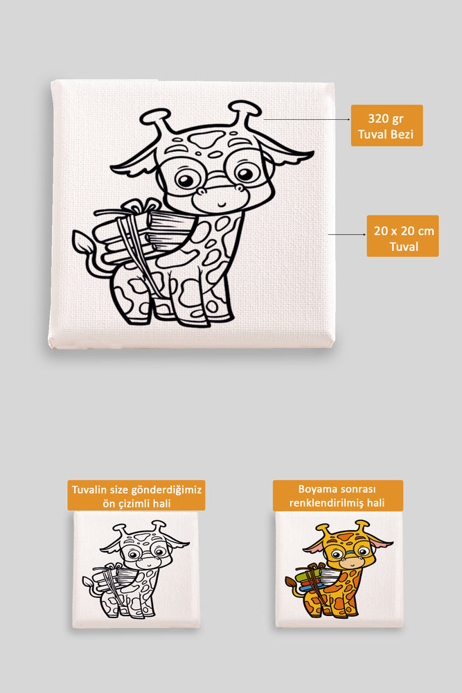 Sevimli Öğrenci Zürafa Ön Çizimli Boyama Tuvali 9035