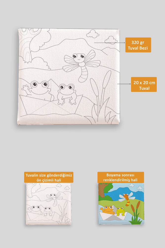 Sevimli Kurbağalar Ön Çizimli Boyama Tuvali 9078