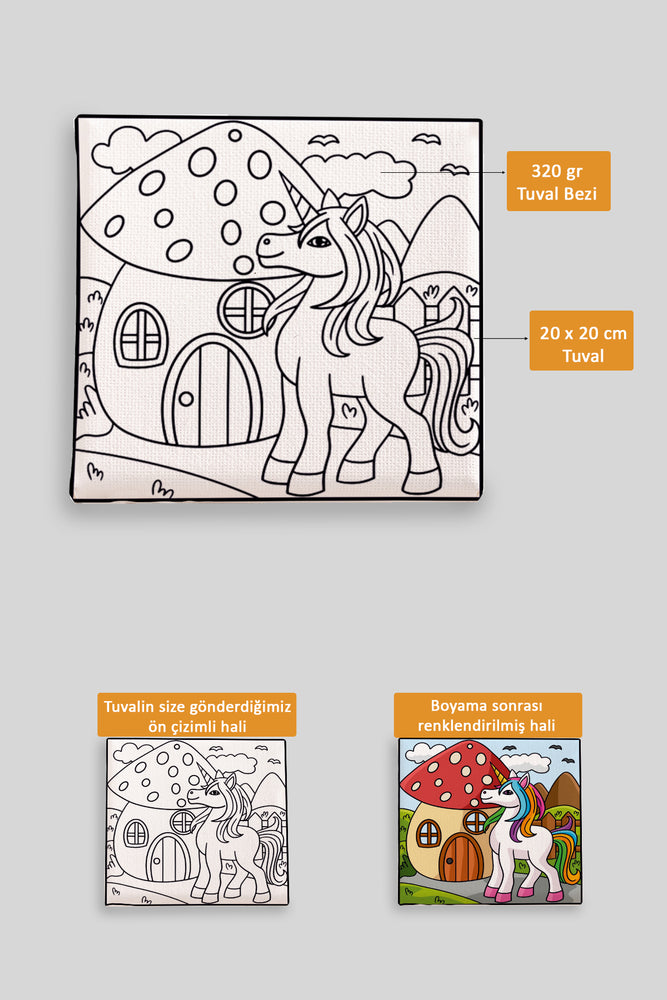 Sevimli Unicorn Ön Çizimli Boyama Tuvali 9216