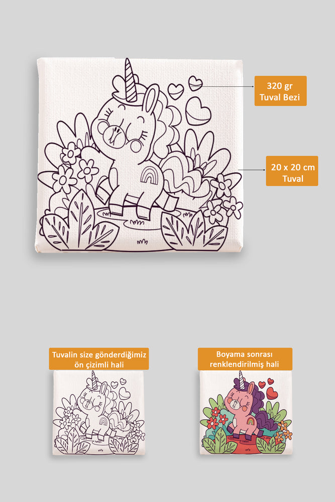 Sevimli Unicorn Ön Çizimli Boyama Tuvali 9214