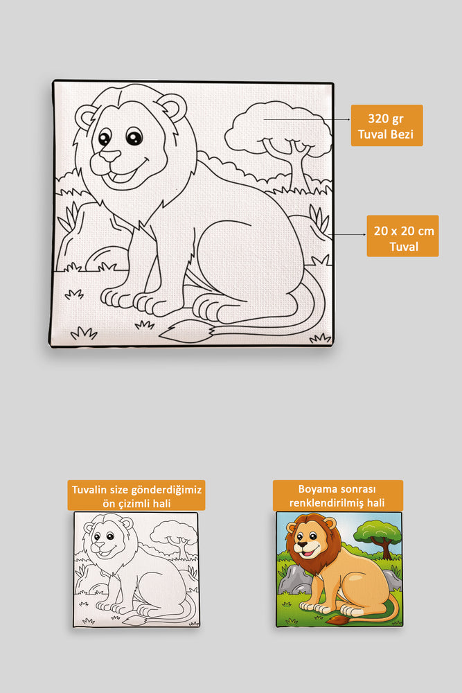 Sevimli Aslan Ön Çizimli Boyama Tuvali 9177