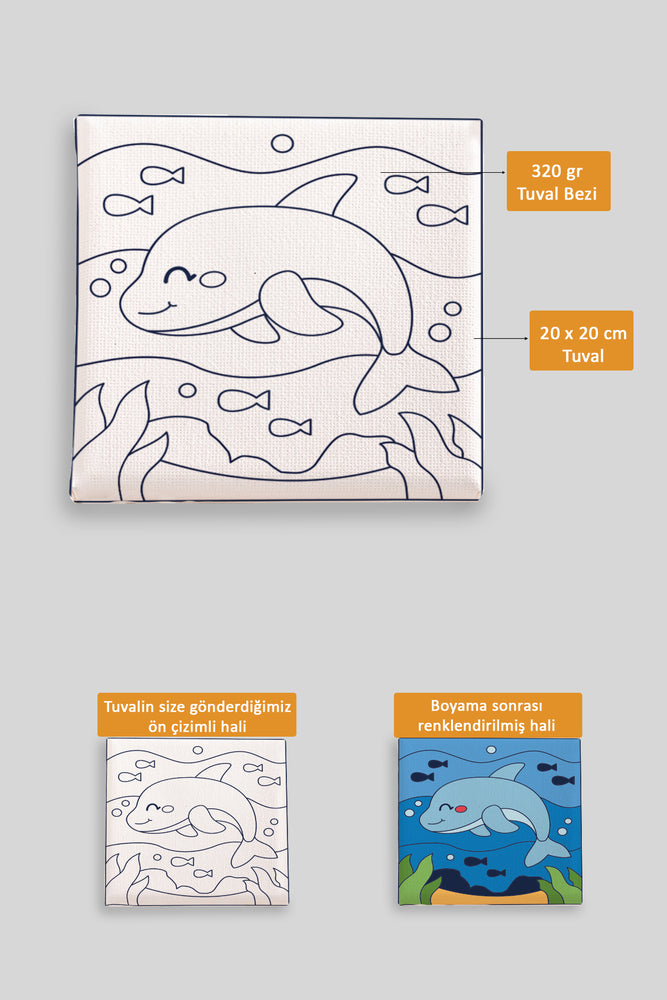 Sevimli Yunus Balığı Ön Çizimli Boyama Tuvali 9146