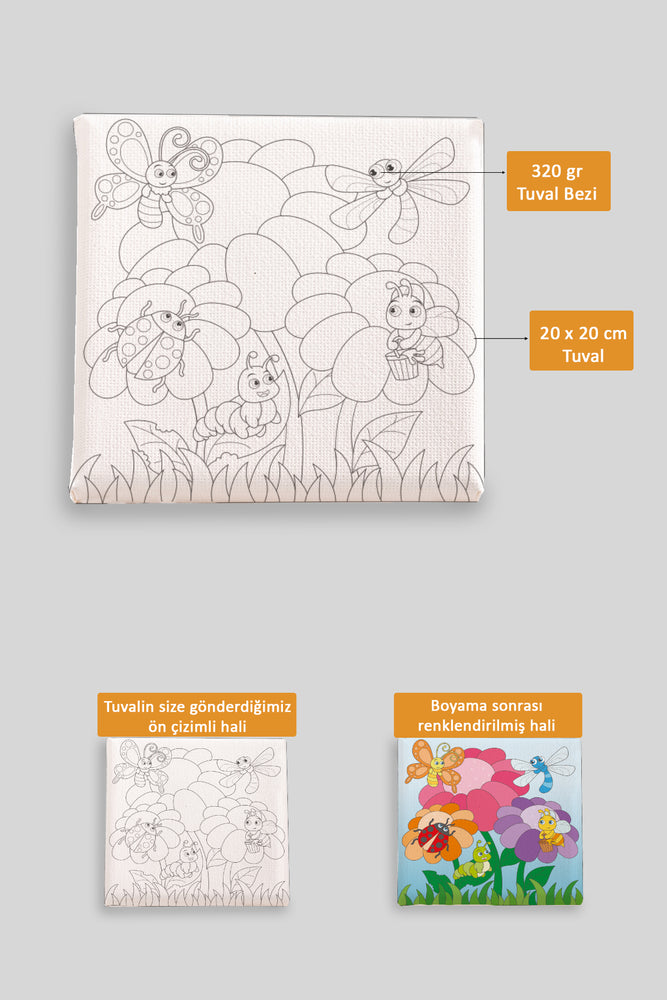 Çiçekler ve Hayvanlar Ön Çizimli Boyama Tuvali 9081