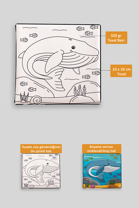 Sevimli Mavi Balina Ön Çizimli Boyama Tuvali 9006