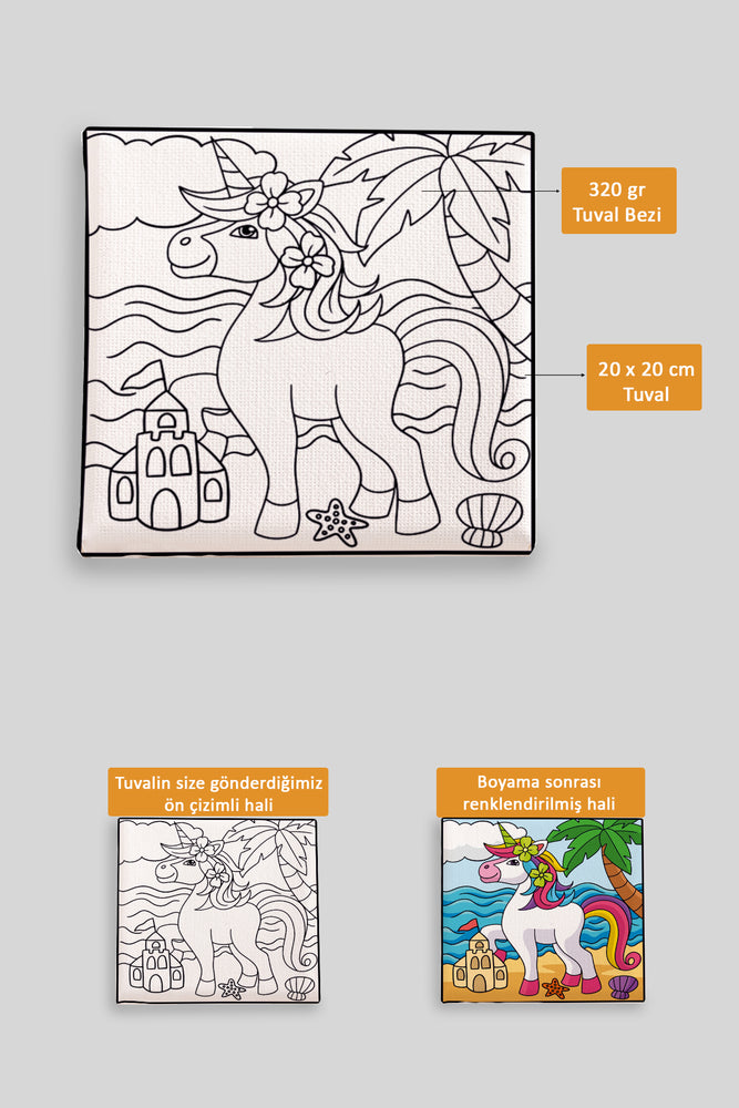 Sevimli Unicorn Ön Çizimli Boyama Tuvali 9212