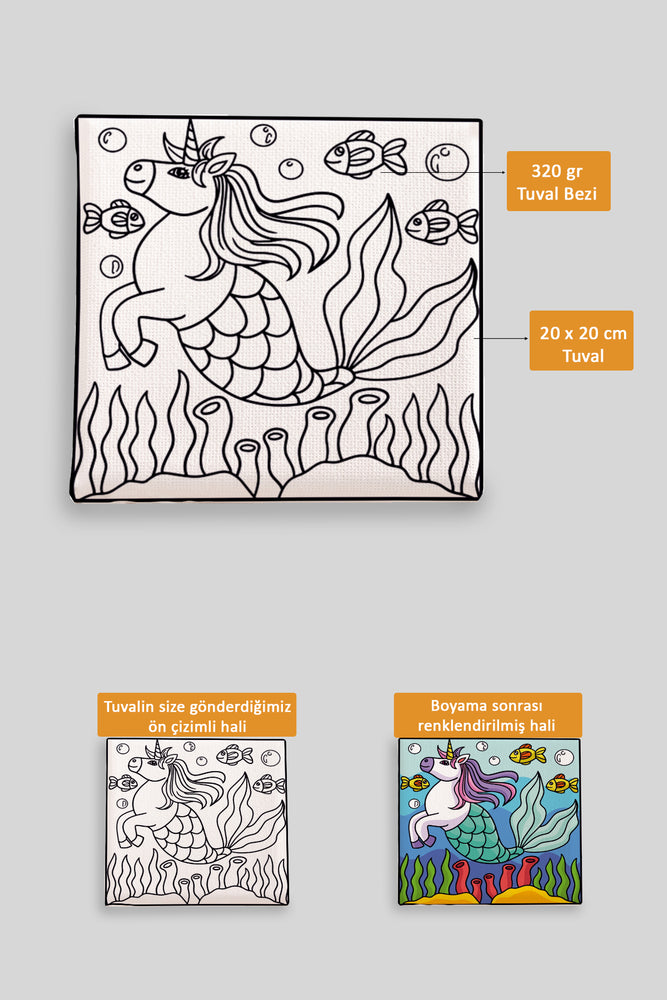 Sevimli Unicorn Ön Çizimli Boyama Tuvali 9218