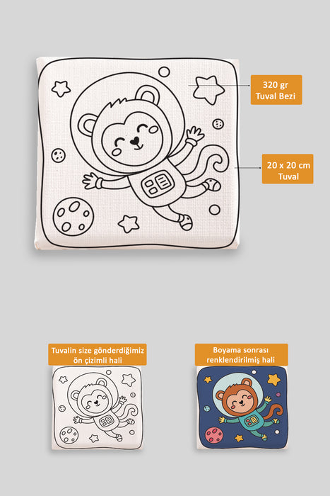 Sevimli Astronot Maymun Ön Çizimli Boyama Tuvali 9028