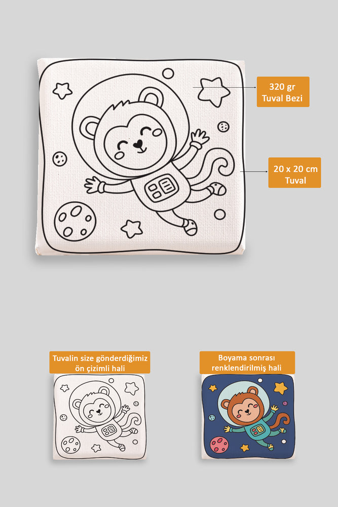 Sevimli Astronot Maymun Ön Çizimli Boyama Tuvali 9028
