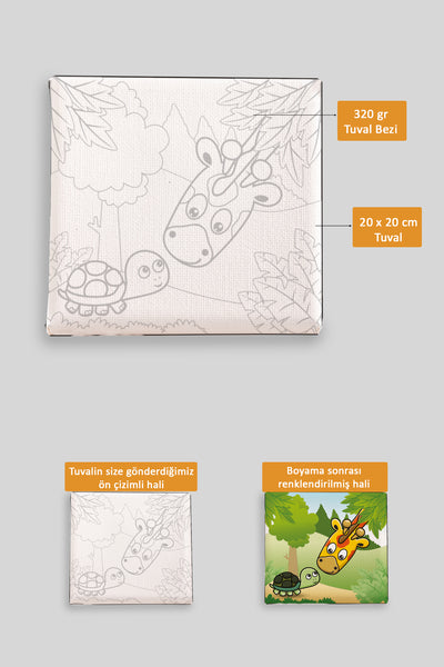 Sevimli Zürafa Kaplumbağa Ön Çizimli Boyama Tuvali 9013