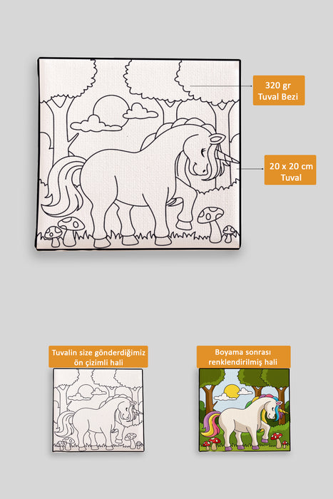 Sevimli Unicorn Ön Çizimli Boyama Tuvali 9215