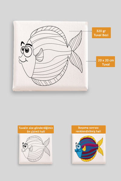 Sevimli Renkli Balık Ön Çizimli Boyama Tuvali 9116