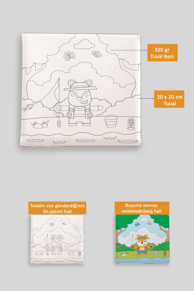 Balık Tutan Sevimli Tilki Ön Çizimli Boyama Tuvali 9108