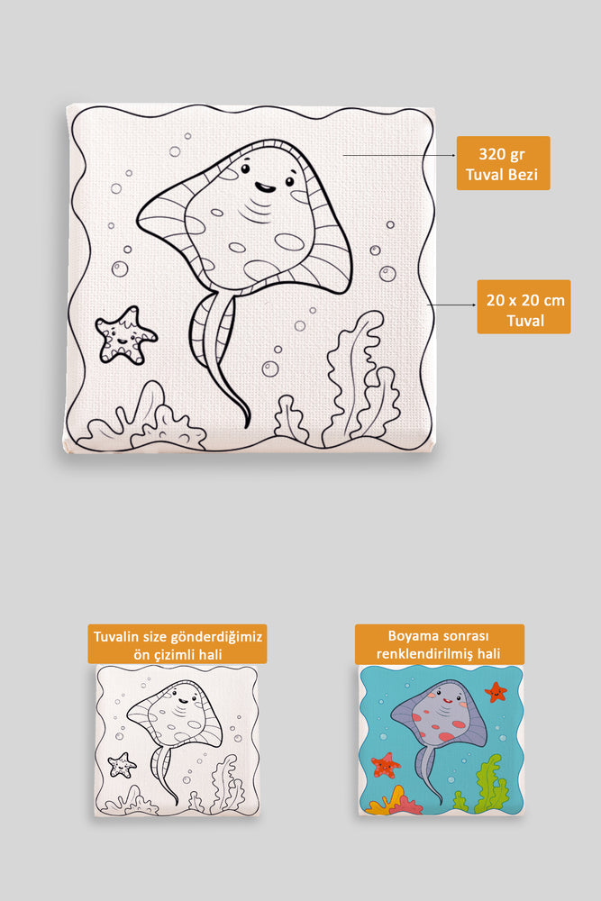 Sevimli Denizaltı Canlıları Ön Çizimli Boyama Tuvali 9179