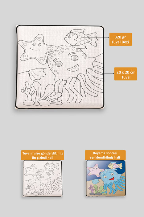 Sevimli Denizaltı Canlıları Ön Çizimli Boyama Tuvali 9174