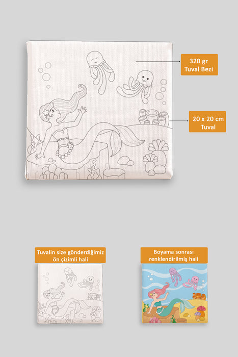 Sevimli Denizkızı ve Balıklar Ön Çizimli Boyama Tuvali 9093