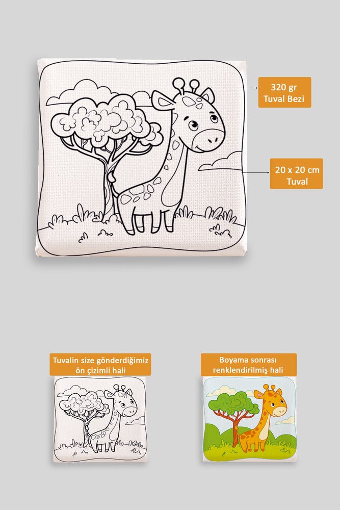 Sevimli Zürafa Ön Çizimli Boyama Tuvali 9048