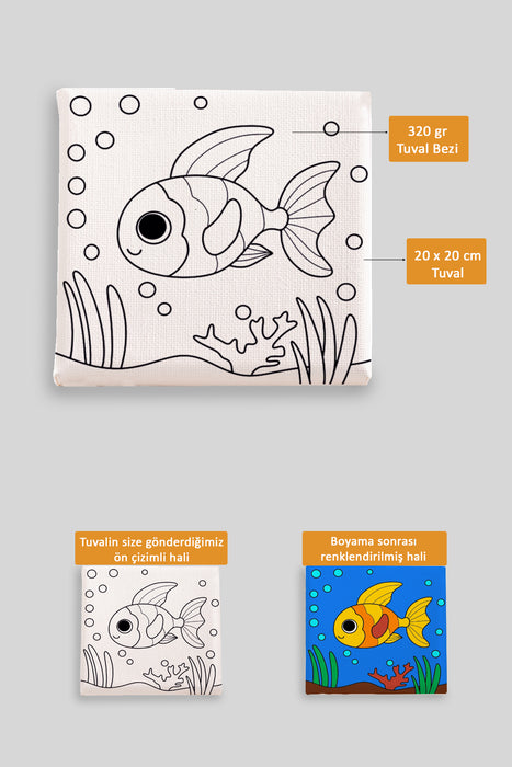 Sevimli Renkli Balık Ön Çizimli Boyama Tuvali 9090
