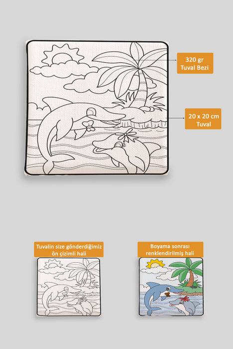 Sevimli Yunus Balıkları Ön Çizimli Boyama Tuvali 9115