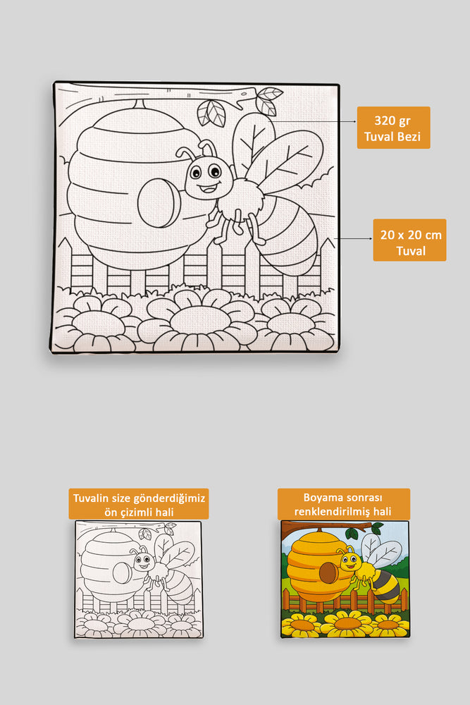 Sevimli Arı ve Bal Kovanı Ön Çizimli Boyama Tuvali 9207