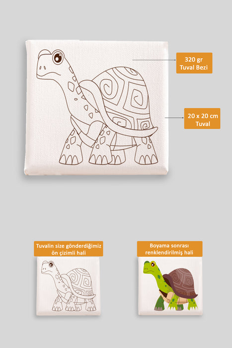 Sevimli Kaplumbağa Ön Çizimli Boyama Tuvali 9154