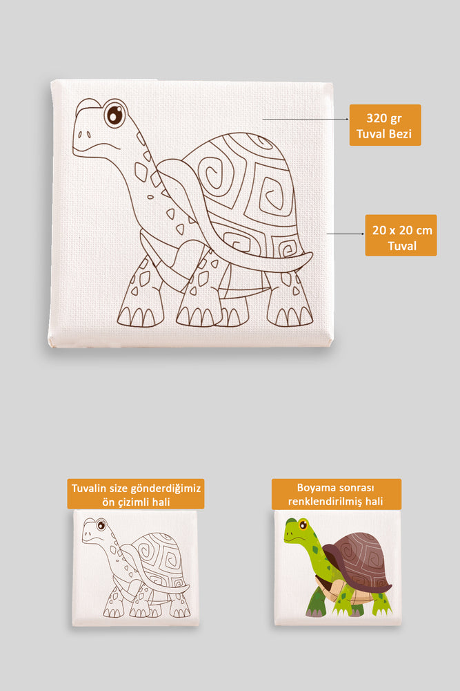 Sevimli Kaplumbağa Ön Çizimli Boyama Tuvali 9154