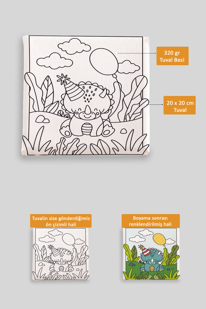 Sevimli Yavru Dinazor Ön Çizimli Boyama Tuvali 9142