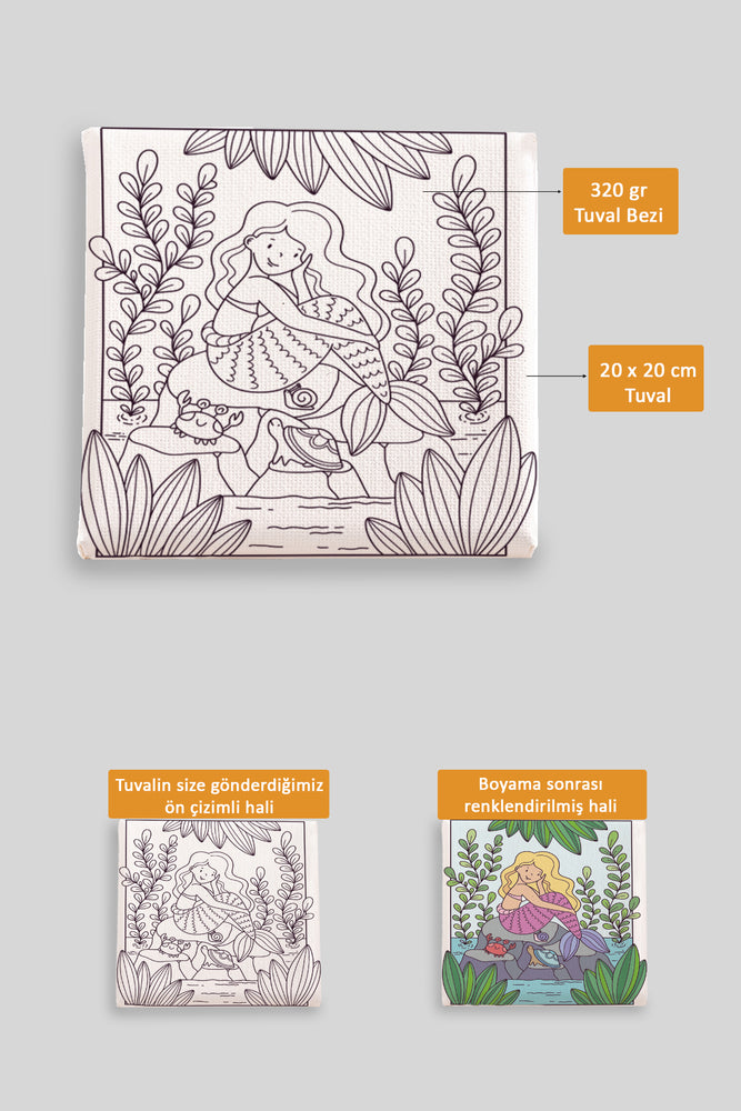 Sevimli Deniz Kızı Ön Çizimli Boyama Tuvali 9151