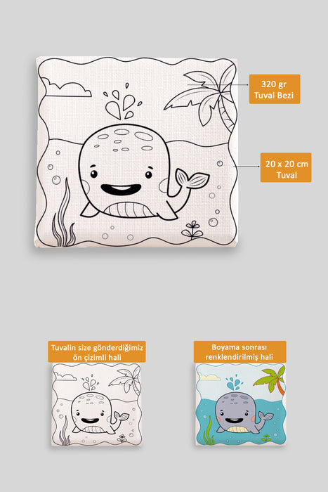Sevimli Mavi Balina Ön Çizimli Boyama Tuvali 9185
