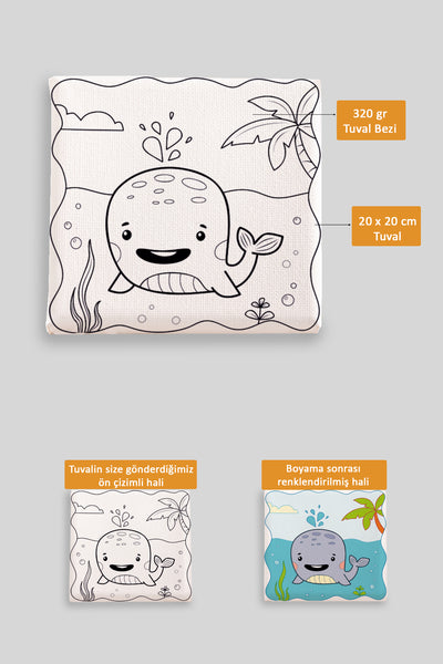 Sevimli Mavi Balina Ön Çizimli Boyama Tuvali 9185