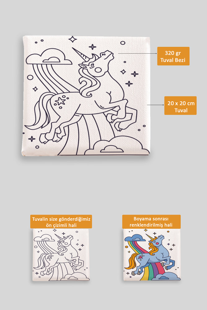 Sevimli Unicorn Ön Çizimli Boyama Tuvali 9157