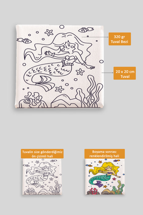 Sevimli Deniz Kızı Ön Çizimli Boyama Tuvali 9153