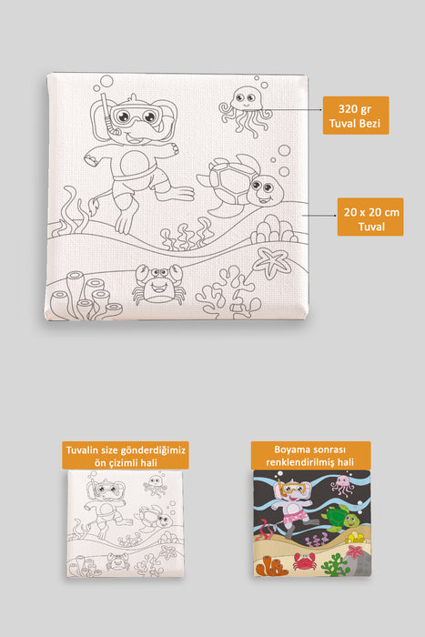 Sevimli Denizaltı Manzarası Ön Çizimli Boyama Tuvali 9076