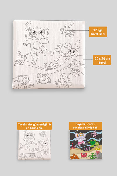 Sevimli Denizaltı Manzarası Ön Çizimli Boyama Tuvali 9076