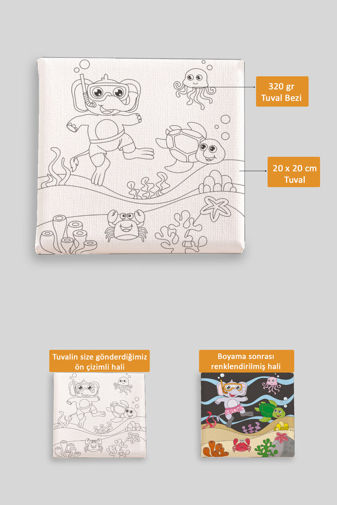 Sevimli Denizaltı Manzarası Ön Çizimli Boyama Tuvali 9076