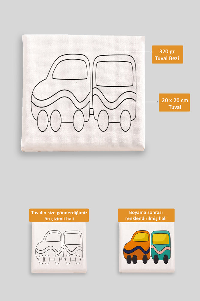 Sevimli Karavan Ön Çizimli Boyama Tuvali 9193