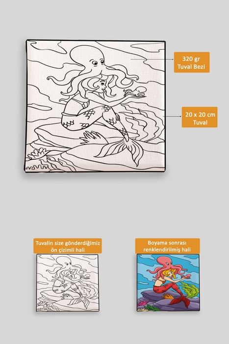 Sevimli Denizkızı ve Ahtapot Ön Çizimli Boyama Tuvali 9188