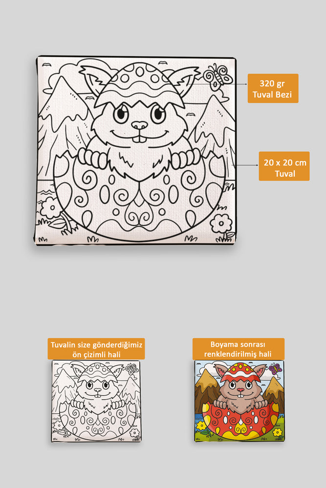 Paskalya Yumurtasındaki Tavşan Ön Çizimli Boyama Tuvali 9007