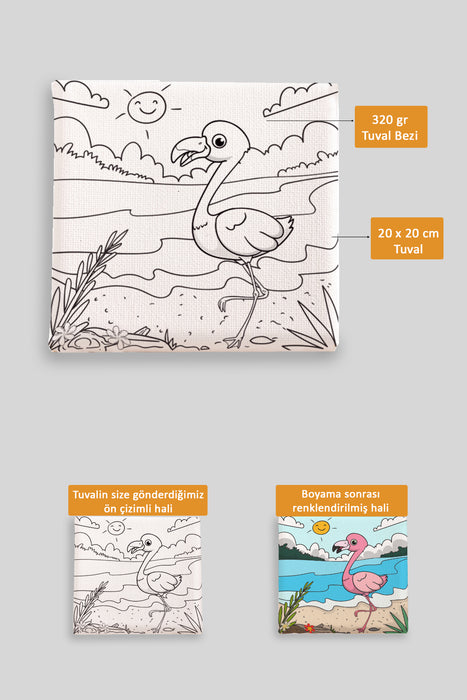 Sevimli Pembe Flamingo Ön Çizimli Boyama Tuvali 9092