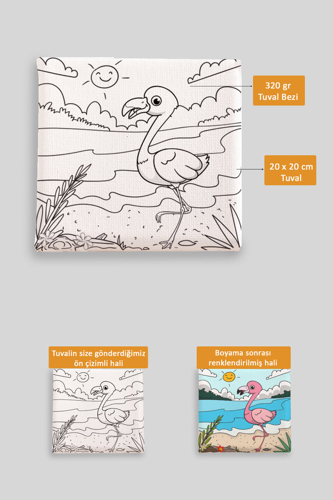 Sevimli Pembe Flamingo Ön Çizimli Boyama Tuvali 9092