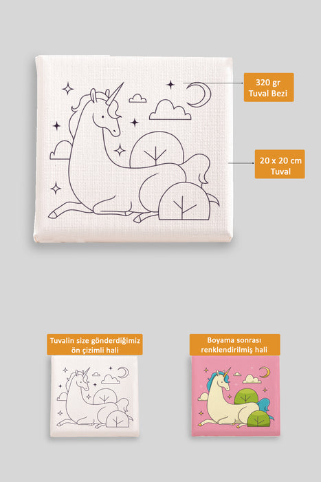 Sevimli Unicorn Ön Çizimli Boyama Tuvali 9156