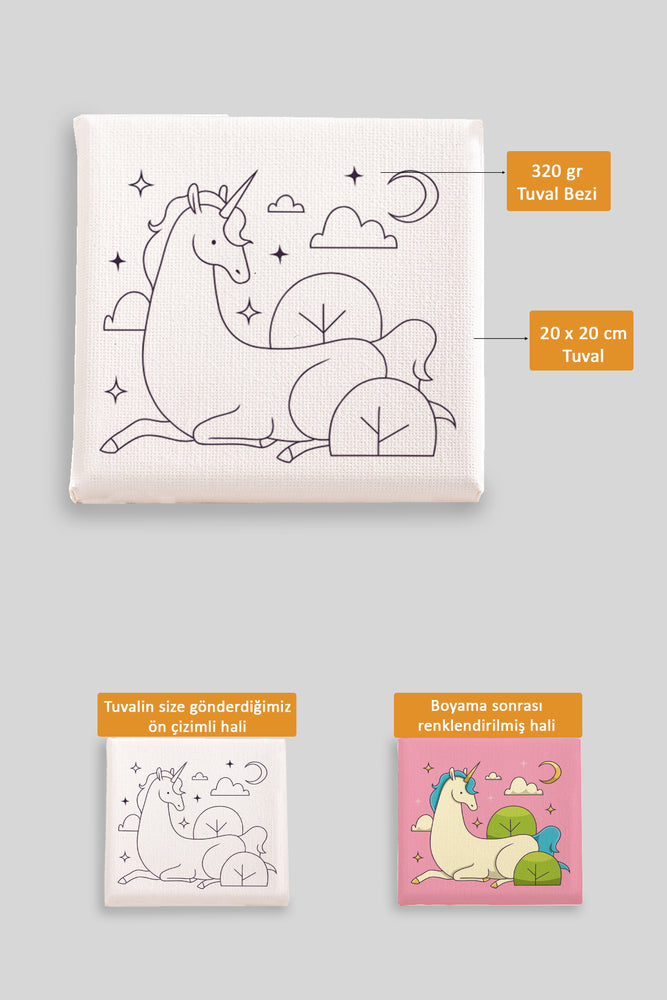 Sevimli Unicorn Ön Çizimli Boyama Tuvali 9156